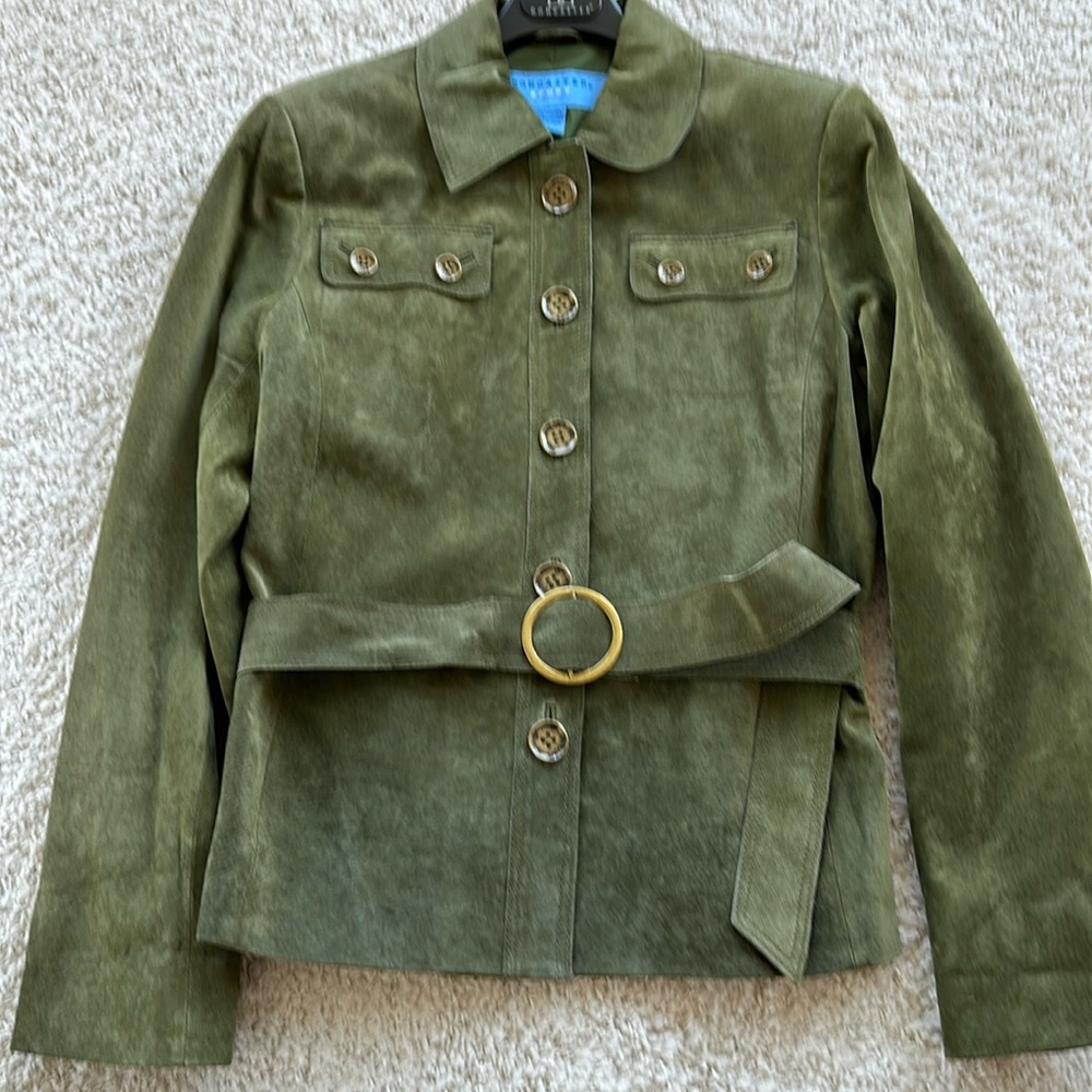 Doncaster sport, green suede leather jacket.